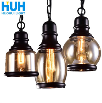 Vintage Loft Pendant Light Industrial Style Amber Glass Lamp Bar/Restaurant Retro Room Bar Bed Room 3 Style Pendant Light