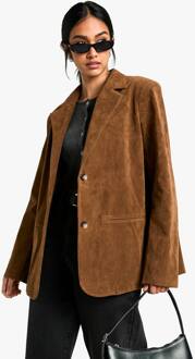 Vintage-Look Blazer In Nep Suède Met Relaxed Pasvorm, Tan - 36