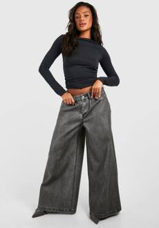 Vintage Look Neplederen Broek Met Wijde Pijpen, Grey - 36