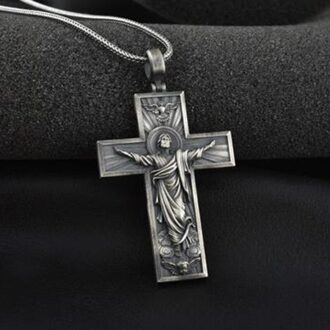 Vintage Mannen Christian Jesus Cross Hanger Ketting Retro Mode Metalen Sieraden Religieuze Sieraden
