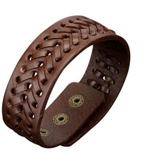 Vintage Mannen Faux Leather Armbanden Brede Gevlochten Armband Manchet Knop Polsband Bangle Mannelijke Pols Band Cadeaus bruin