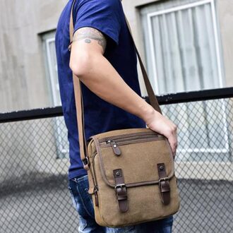 Vintage Mannen Messenger Bags Canvas Schoudertas Mode Man Business Crossbody Tas Effen Mannelijke Reizen Handtas bruin