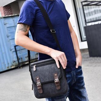 Vintage Mannen Messenger Bags Canvas Schoudertas Mode Man Business Crossbody Tas Effen Mannelijke Reizen Handtas zwart
