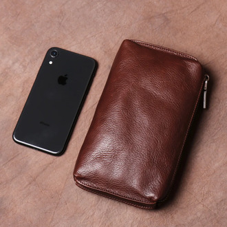 Vintage Men Clutch Bags Genuine Leather Casual Long Wallet Brown Credit Card Holder Small Phone Bag High Quality Purses NUPUGOO