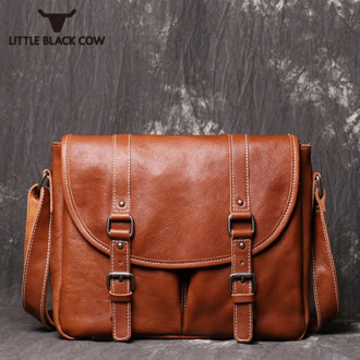 Vintage Men Genuine Leather Messenger Bag Retro Buckle Business Man Work Satchels Shoulder Crossbody Bags Big Capacity Sling Bag