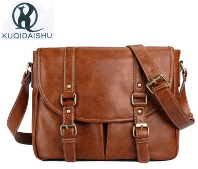 Vintage Men Messenger Bags PU Leather Shoulder Bags High Quality Waterproof Crossbody Travel Bag Large Capacity Brown Black