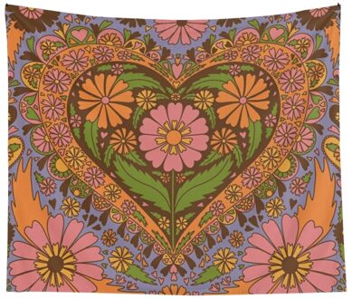 Vintage Nordic Psychedelische Opknoping Stof Achtergrond Wall90S Bloemen Hart Muur Deken Tapijt Slaapkamer Muur Opknoping Bloemen