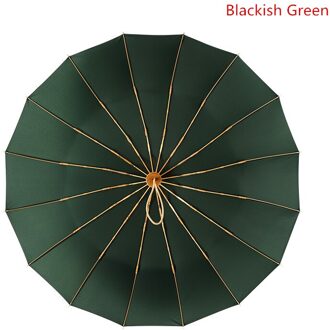 Vintage Paraplu 16 Bone Licht Aluminium Regenachtige Effen Vouwen Winddicht Grote Paraplu Mannen Regen Vrouwen Parasol Blackish groen