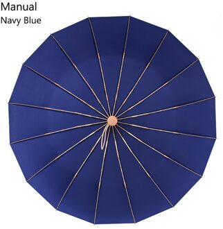 Vintage Paraplu 16 Bone Licht Aluminium Regenachtige Effen Vouwen Winddicht Grote Paraplu Mannen Regen Vrouwen Parasol Marineblauw