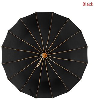 Vintage Paraplu 16 Bone Licht Aluminium Regenachtige Effen Vouwen Winddicht Grote Paraplu Mannen Regen Vrouwen Parasol zwart