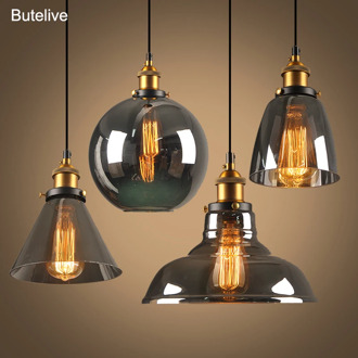 Vintage Pendant Lights Glass Pendant Lamps Loft Industrial Hang Lamp Smoky Grey Lamparas De Techo Colgante Modern Lustre Pendent