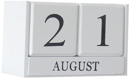 Vintage Perpetual Houten Kalender Blok Retro Chic Rustieke Elke Maand & Dag wit