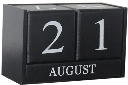 Vintage Perpetual Houten Kalender Blok Retro Chic Rustieke Elke Maand & Dag zwart
