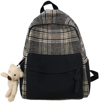 Vintage Plaid Vrouwen Rugzak Mode Schoudertas Vrouwelijke College Boekentas Leuke Student Rugzak Prevalent Meisje Schooltas zwart / 30x15x40cm