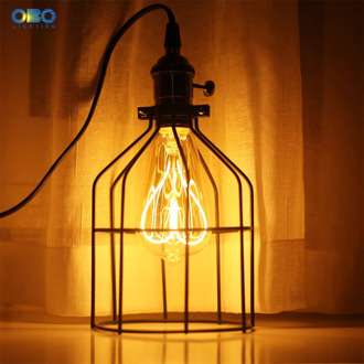 Vintage Plug Pendant Lamp Iron Cage Lampshade E27 1.7m With Switch Socket Lamp Holder Hanging Light Fixtures EU/US Plug Dimming
