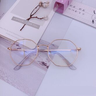 Vintage Polygon Onregelmatige Vrouwen Achthoekige Bril Frame Metalen Computer Vrouwen Anti Blauw Licht Eyewear Brillen roos Glod