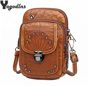 Vintage PU Leather Crossbody Bags Rivet Women Messenger Shoulder Bag Small Female Handbags and Purses Black and Brown