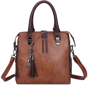 Vintage Pu Lederen Crossbody Tassen Voor Vrouwen Schoudertassen Kwastje Vrouwen Handtas Boston Sac een Belangrijkste bruin
