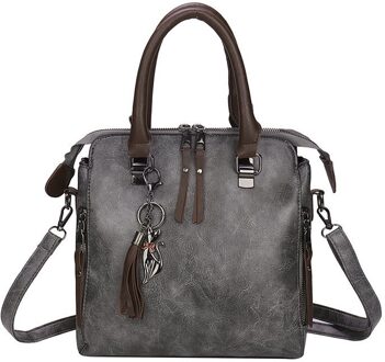 Vintage Pu Lederen Crossbody Tassen Voor Vrouwen Schoudertassen Kwastje Vrouwen Handtas Boston Sac een Belangrijkste donker grijs