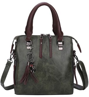 Vintage Pu Lederen Crossbody Tassen Voor Vrouwen Schoudertassen Kwastje Vrouwen Handtas Boston Sac een Belangrijkste groen