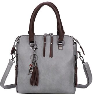 Vintage Pu Lederen Crossbody Tassen Voor Vrouwen Schoudertassen Kwastje Vrouwen Handtas Boston Sac een Belangrijkste licht grijs