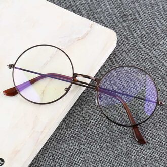 Vintage Retro Metalen Frame Clear Lens Bril Nerd Geek Eyewear Brillen Oversized Ronde Cirkel Bril bronzen