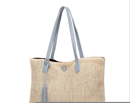 Vintage Strozak Ronde Rotan Zakken Handgemaakte Zomer Zakken Geweven Strand Dames Cirkel Schoudertas Bohemen Meisjes Reizen Handtassen Blauw