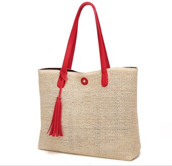 Vintage Strozak Ronde Rotan Zakken Handgemaakte Zomer Zakken Geweven Strand Dames Cirkel Schoudertas Bohemen Meisjes Reizen Handtassen Rood