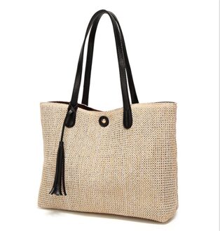 Vintage Strozak Ronde Rotan Zakken Handgemaakte Zomer Zakken Geweven Strand Dames Cirkel Schoudertas Bohemen Meisjes Reizen Handtassen zwart