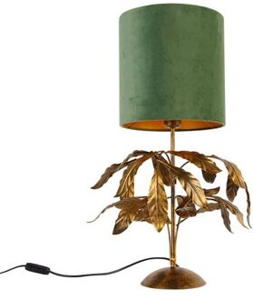 Vintage tafellamp antiek goud met groene kap - Linden