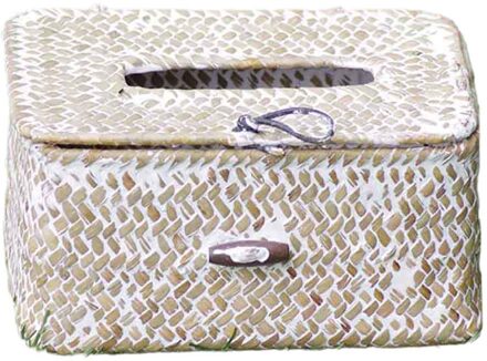 Vintage Tissue Papier Houder Handwerk Stro Geweven Tissue Box Servet Houder Tissue Opslag Dozen Servet Container Organizer Case Creamy