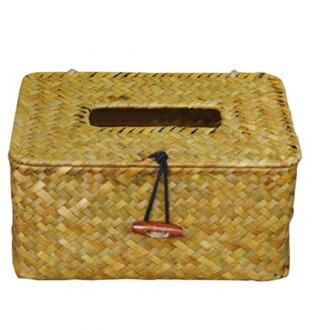 Vintage Tissue Papier Houder Handwerk Stro Geweven Tissue Box Servet Houder Tissue Opslag Dozen Servet Container Organizer Case geel