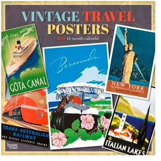 Vintage Travel Posters 2026 Square Flap Calendar - Browntrout