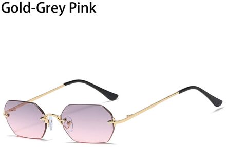 Vintage UV400 Rijden Zonnebril Randloze Rechthoek Zonnebril Voor Vrouwen Kleine Frame Eyewear Zomer goud-grijs roze