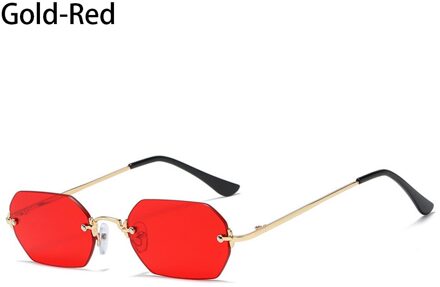 Vintage UV400 Rijden Zonnebril Randloze Rechthoek Zonnebril Voor Vrouwen Kleine Frame Eyewear Zomer goud-rood