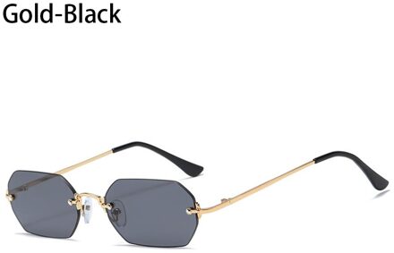 Vintage UV400 Rijden Zonnebril Randloze Rechthoek Zonnebril Voor Vrouwen Kleine Frame Eyewear Zomer goud-zwart