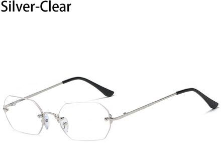 Vintage UV400 Rijden Zonnebril Randloze Rechthoek Zonnebril Voor Vrouwen Kleine Frame Eyewear Zomer zilver-doorzichtig