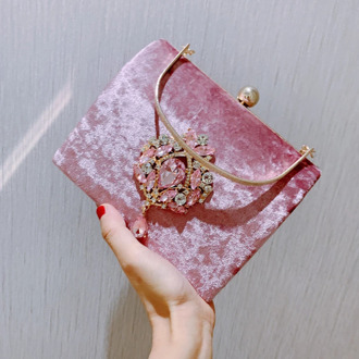 Vintage Velour Evening Clutch Bag Luxury Diamond Crystal Women Handbag Wedding Clutch Purse Female Party Shoulder Bag ZD1698