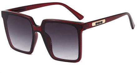 Vintage Vierkante Oversized Zonnebril Vrouwen Mannen Transparante Gradient Zonnebril Big Frame Eyewear UV400 wijn rood
