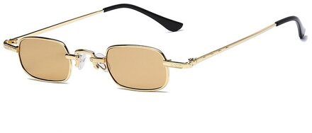 Vintage Vierkante Zonnebril Voor Mannen Luxe Metalen Zonnebril Vrouwen Mode Brillen Gafas goud bruin