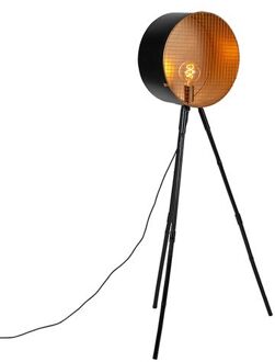 Vintage vloerlamp op bamboo driepoot zwart met goud - Barrel