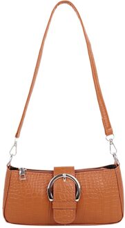 Vintage Vrouwen Alligator Patroon Schoudertassen Pure Kleur Pu Lederen Onderarm Zak Casual Elegante Dames Kleine Handtassen Portemonnee Bruin