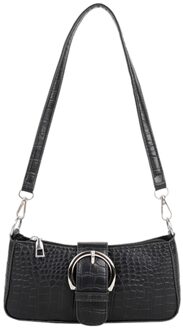 Vintage Vrouwen Alligator Patroon Schoudertassen Pure Kleur Pu Lederen Onderarm Zak Casual Elegante Dames Kleine Handtassen Portemonnee zwart