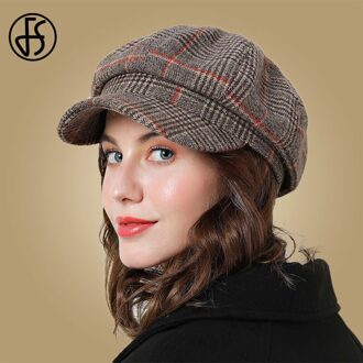 Vintage Vrouwen Baseball Cap Winter Katoenen Hoeden Plaid Voor Vrouwelijke Mode Achthoekige Casual Boina Herfst Lady Warm Caps khaki