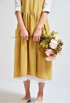 Vintage Vrouwen Lady Linnen Cross Terug Schort Huishouden Bakken Wrap Bloemist Jurk Cafe Keuken Koken Casual Schort geel