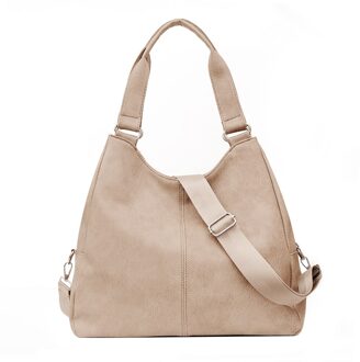 Vintage Vrouwen Pure Kleur Crossbody Tassen Pu Lederen Schoudertas Casual Alle-Wedstrijd Dames Grote Capaciteit Handtas Tassen Beige
