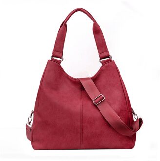Vintage Vrouwen Pure Kleur Crossbody Tassen Pu Lederen Schoudertas Casual Alle-Wedstrijd Dames Grote Capaciteit Handtas Tassen Rood