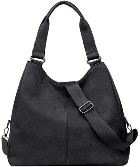 Vintage Vrouwen Pure Kleur Crossbody Tassen Pu Lederen Schoudertas Casual Alle-Wedstrijd Dames Grote Capaciteit Handtas Tassen zwart