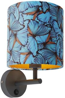 Vintage wandlamp donkergrijs met velours kap vlinder - Combi