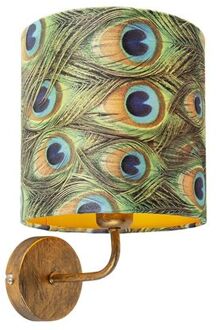 Vintage wandlamp goud met kap velours 20|20|20 pauw - Matt